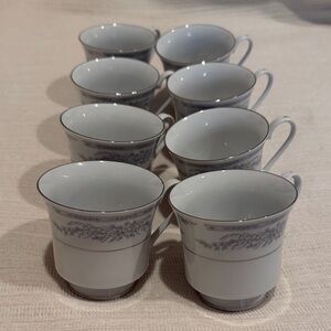 Set of 8 Crown Ming Fine China Diana Pattern Elegant Tea Cups